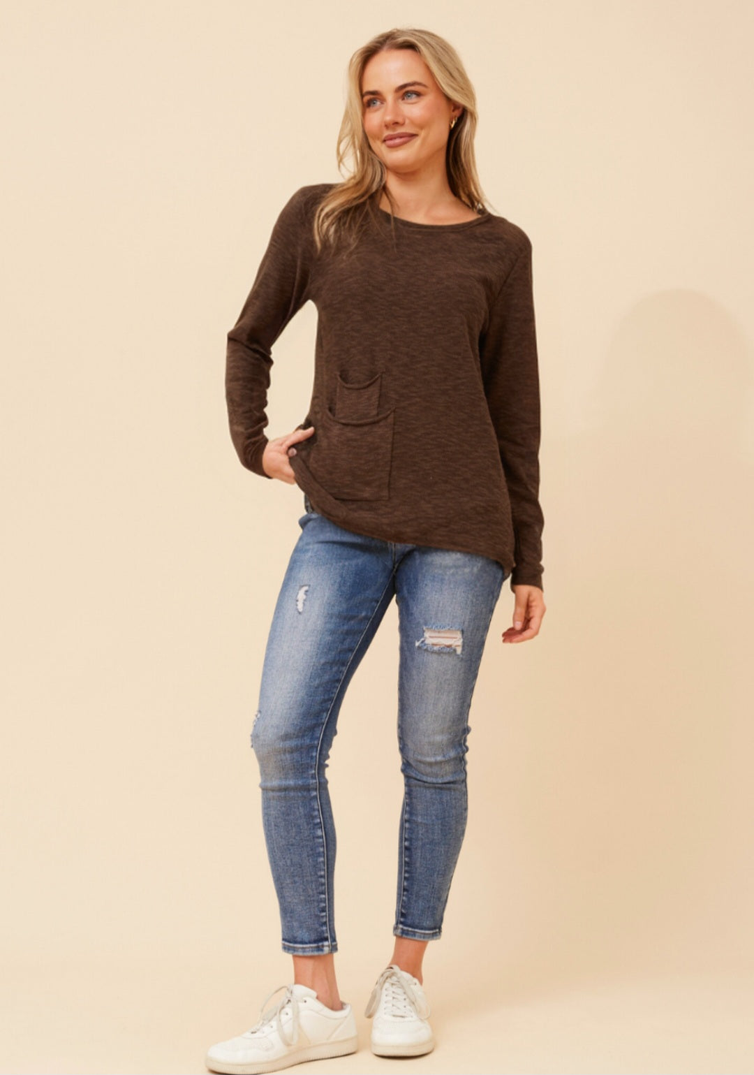 Cotton Knit Top Chocolate Brown