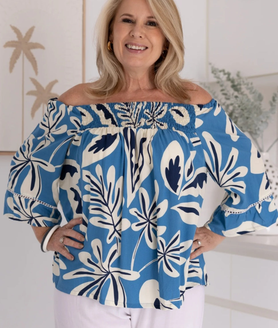 Tropic Blue Bell Sleeved Top