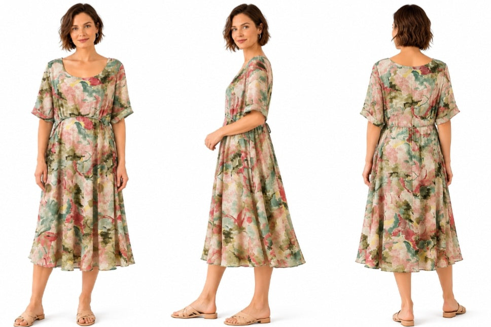 Watercolour Print Midi Dress