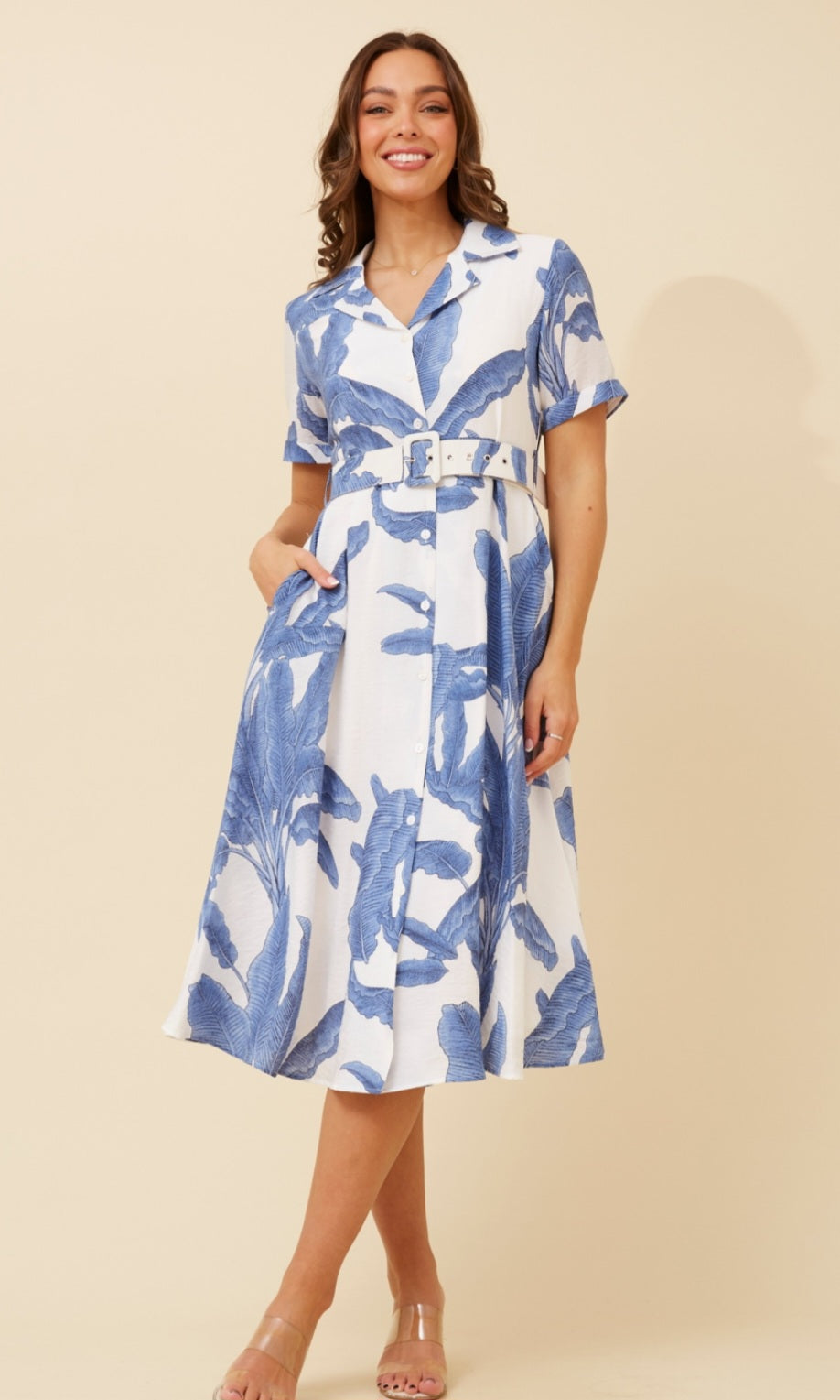 Blue & White Shirt Style Dress