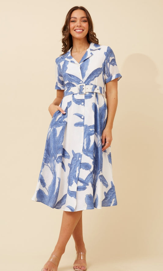 Blue & White Shirt Style Dress