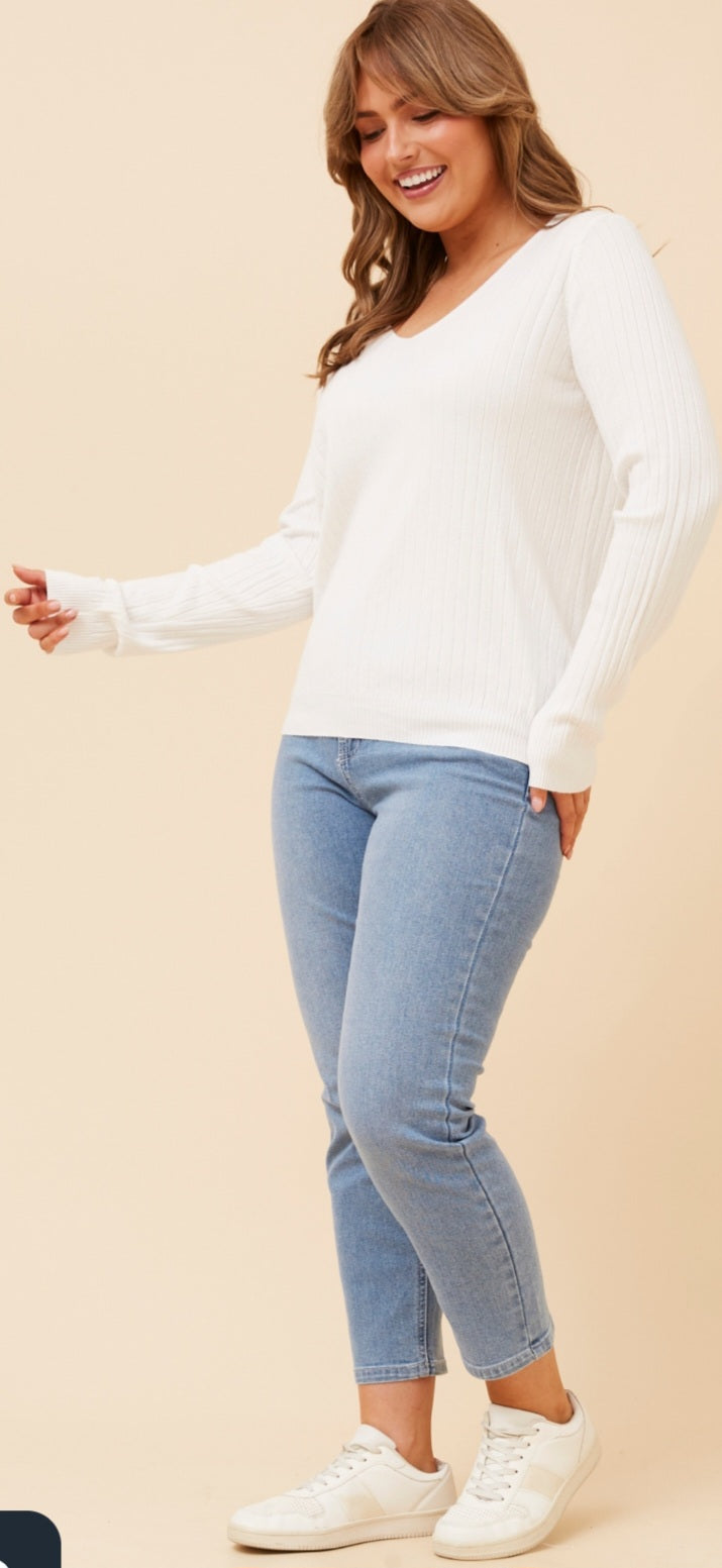 Soft White V Neck Jumper