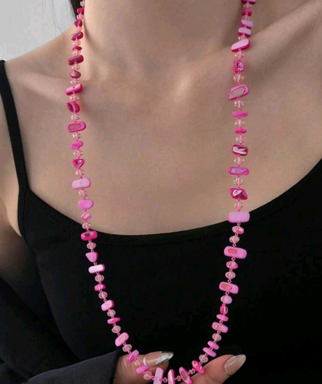 Pink Shell Like Beaded Necklace