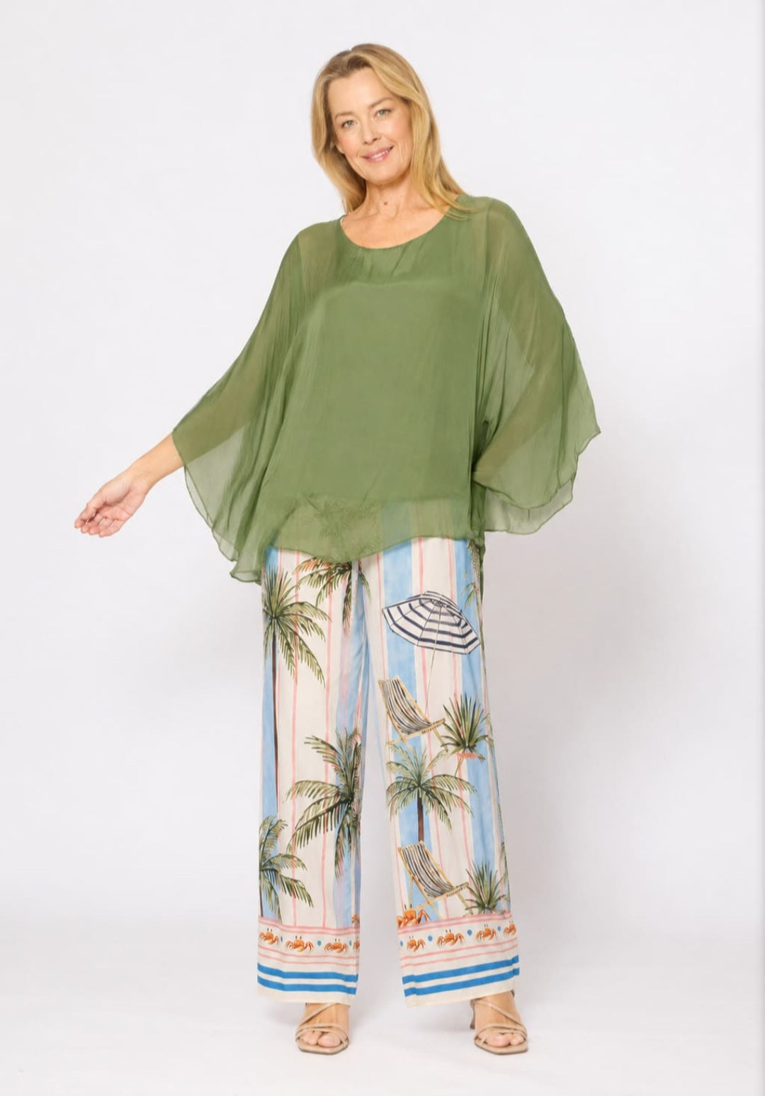 Green Silk Blend Layered Top