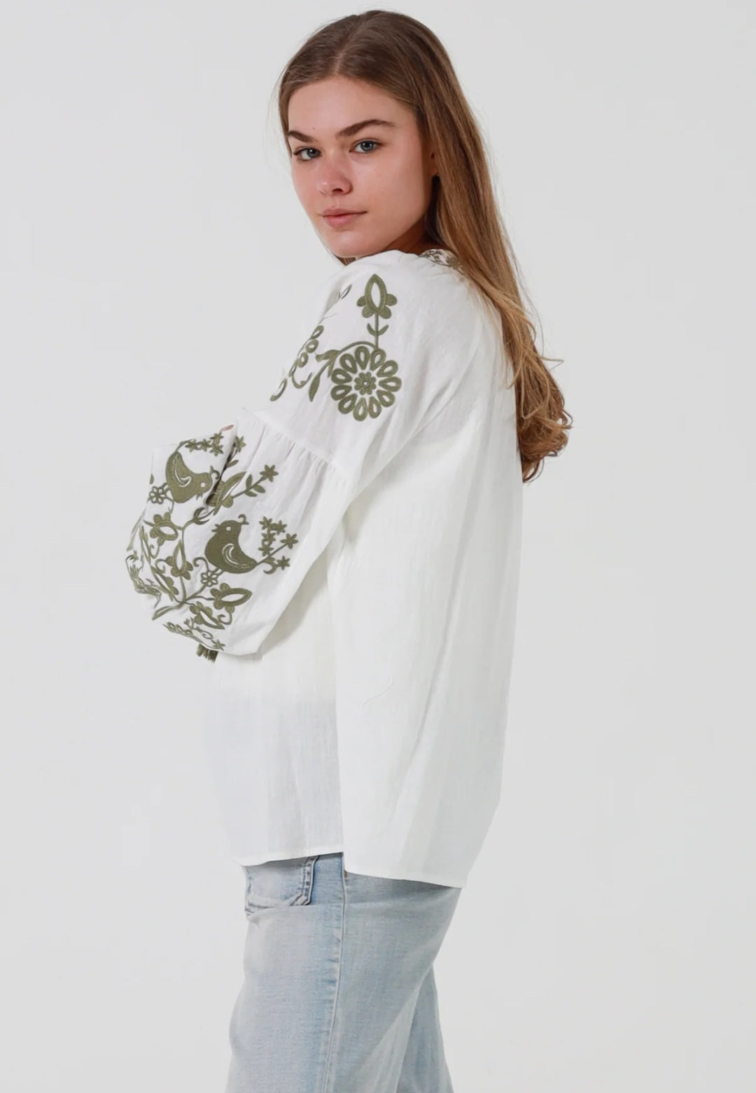 White & Khaki Cotton Top