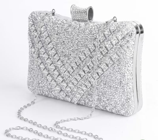 Silver Clutch with Rhinestone Detail