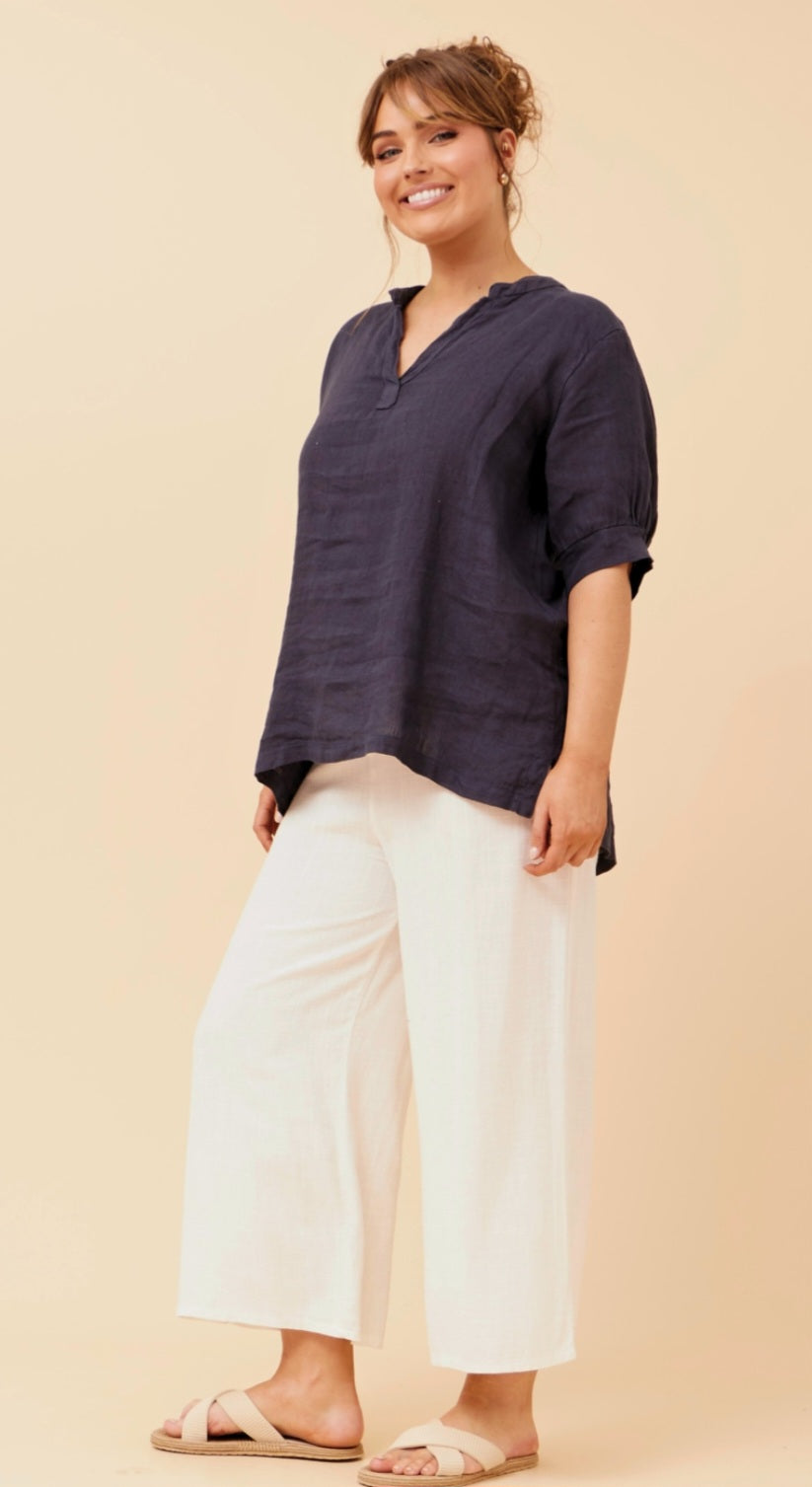 Navy Linen Top