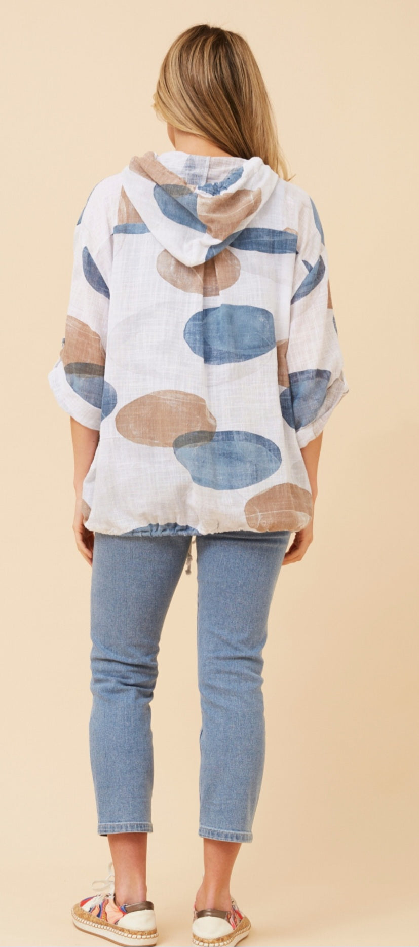 Cotton Jacket White Blue Taupe