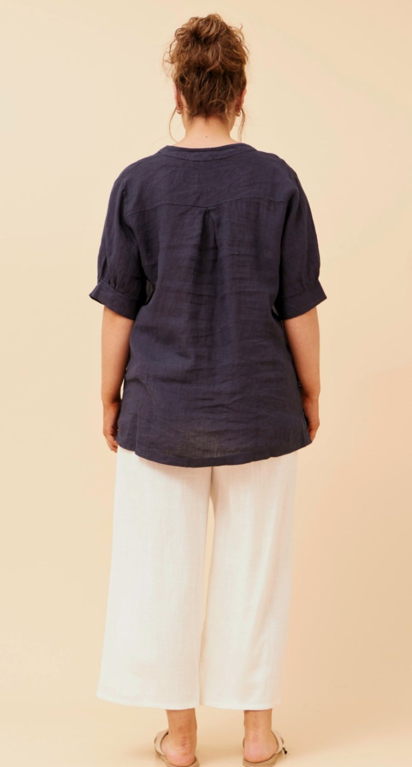 Navy Linen Top