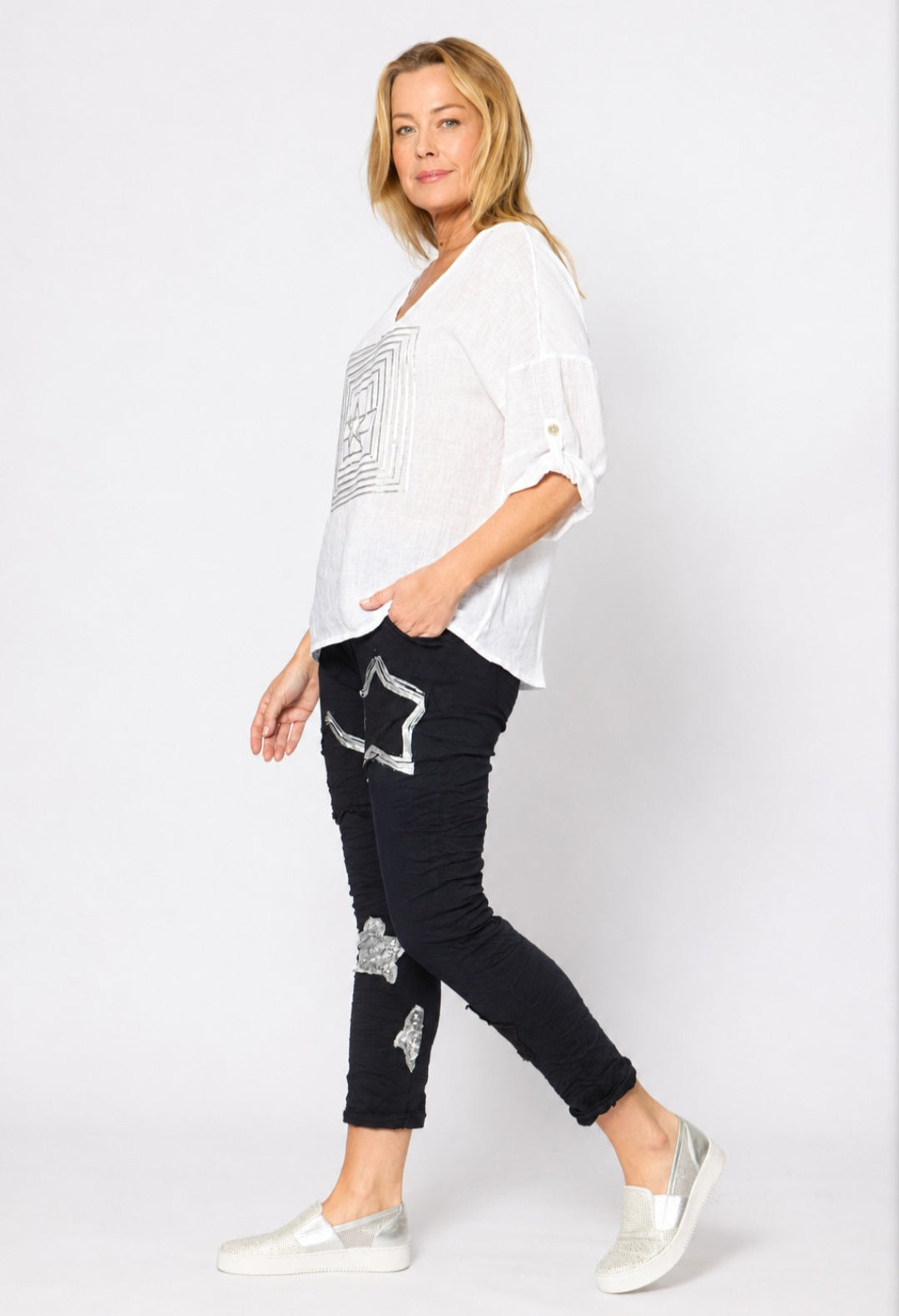 White Cotton Blend Bling Top from Italy