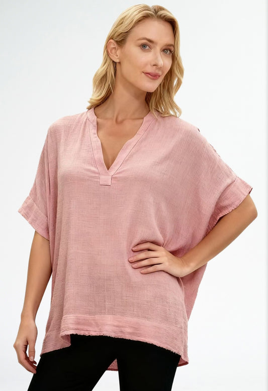 Rose Linen Blend Oversized Top