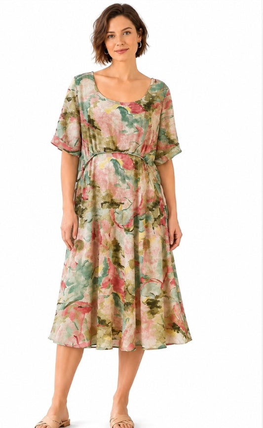 Watercolour Print Midi Dress