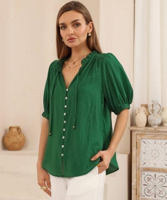 Emerald Green Short Sleeve Blouse
