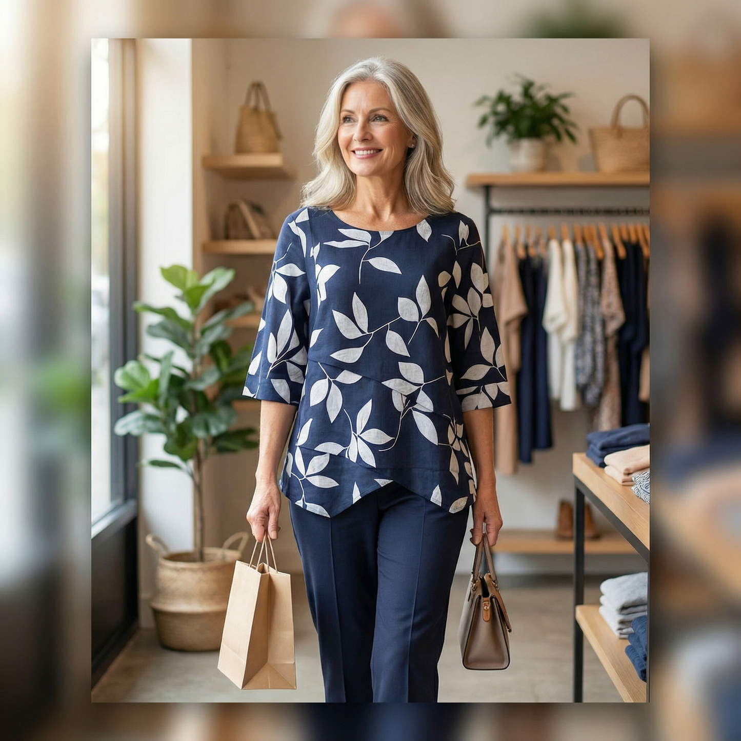 Ruby Rain Navy & White Linen Blend Top