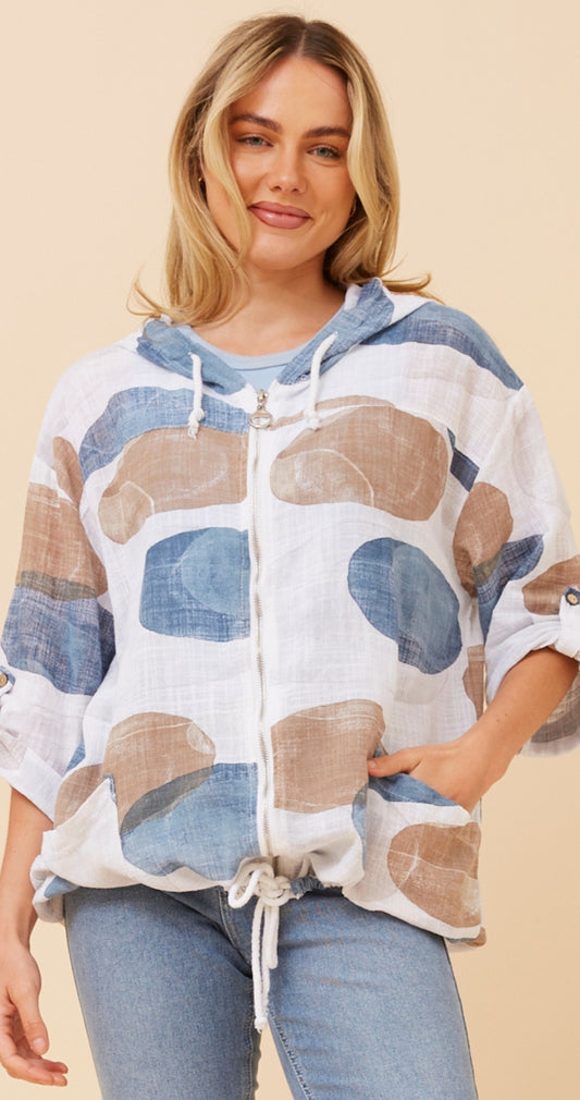 Cotton Jacket White Blue Taupe