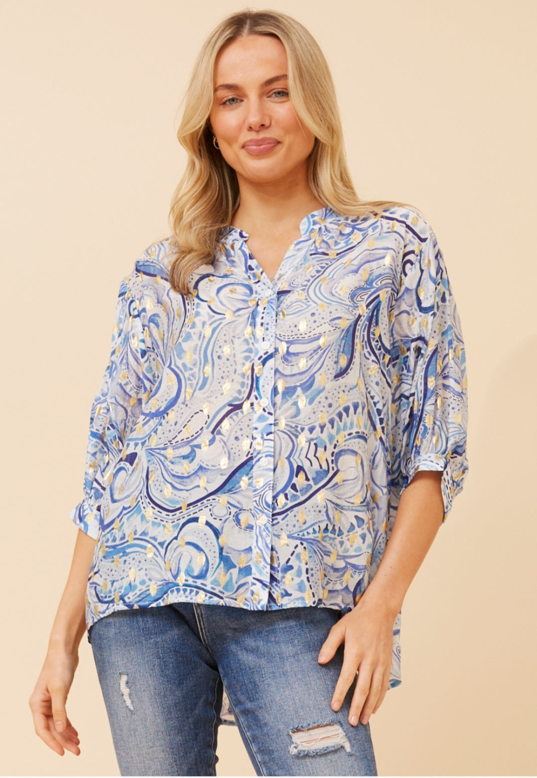 Blue Abstract Print Blouse