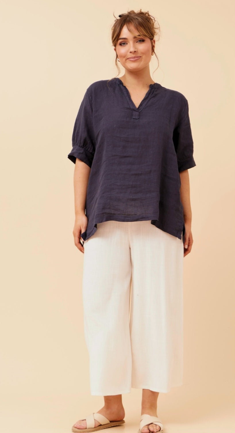 Navy Linen Top