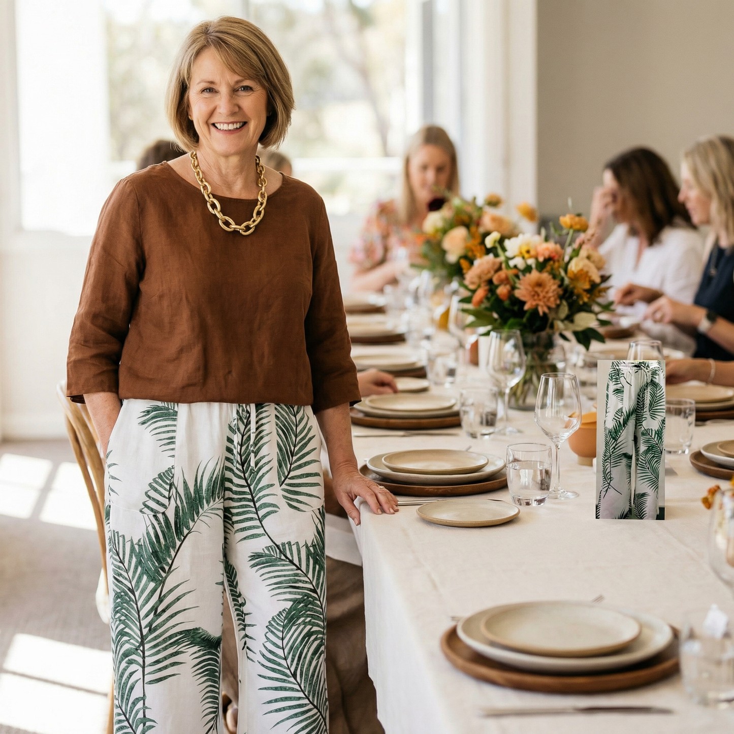 Ruby Rain Leaf Linen Blend Pants