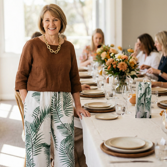 Ruby Rain Leaf Linen Blend Pants