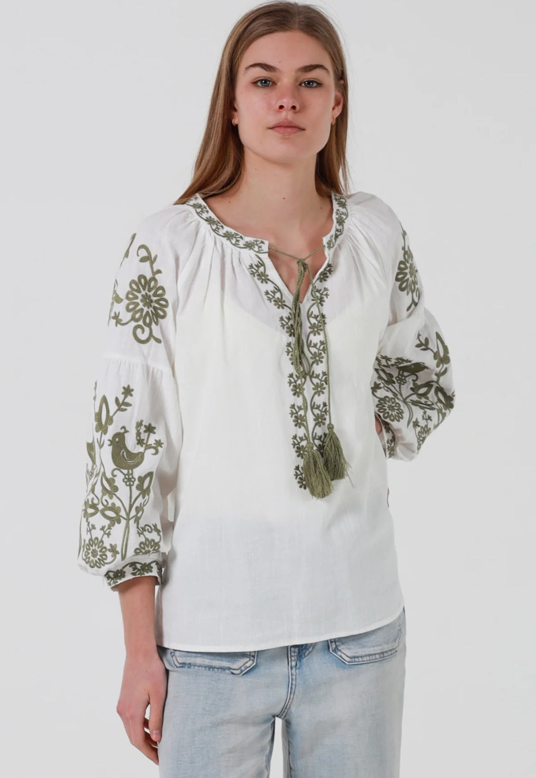 White & Khaki Cotton Top