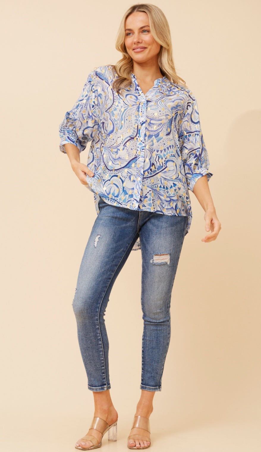 Blue Abstract Print Blouse