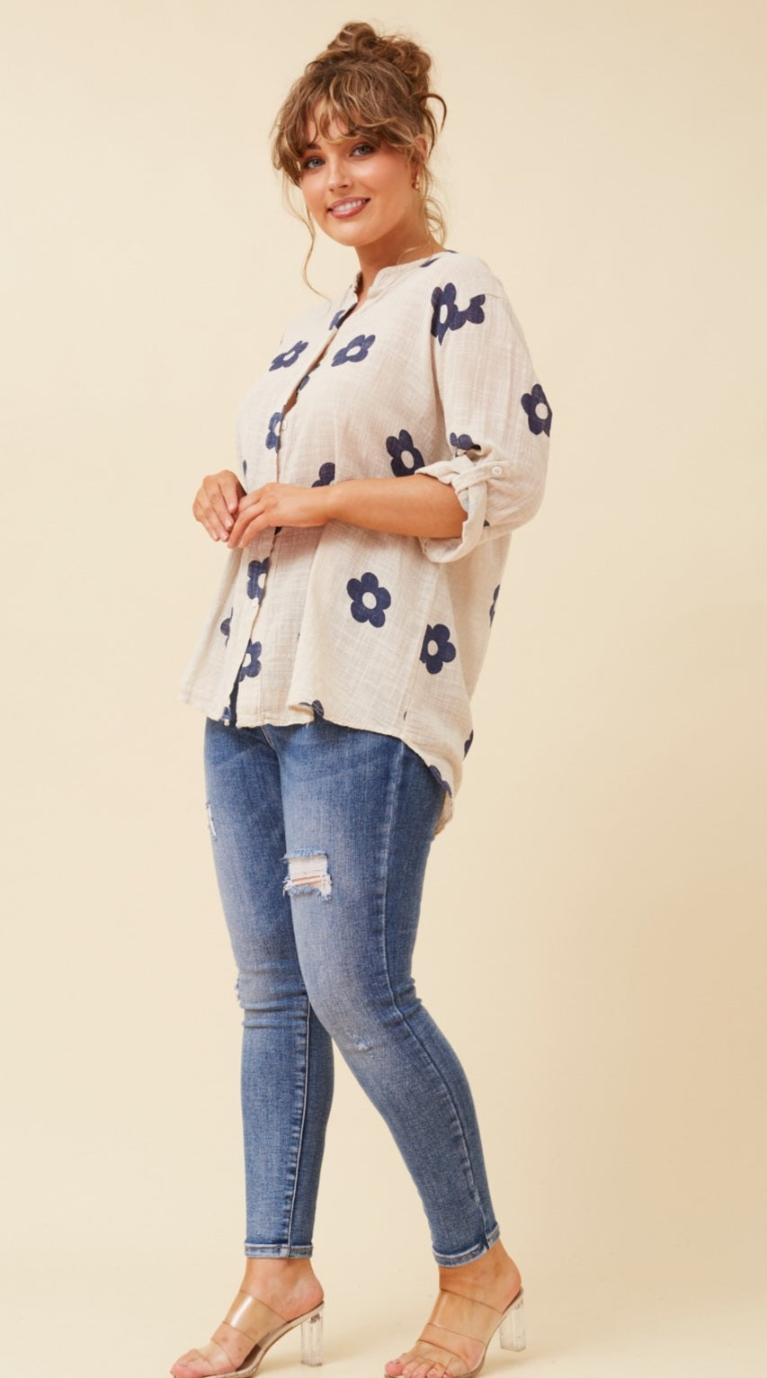 Cotton Navy Patterned Shirt