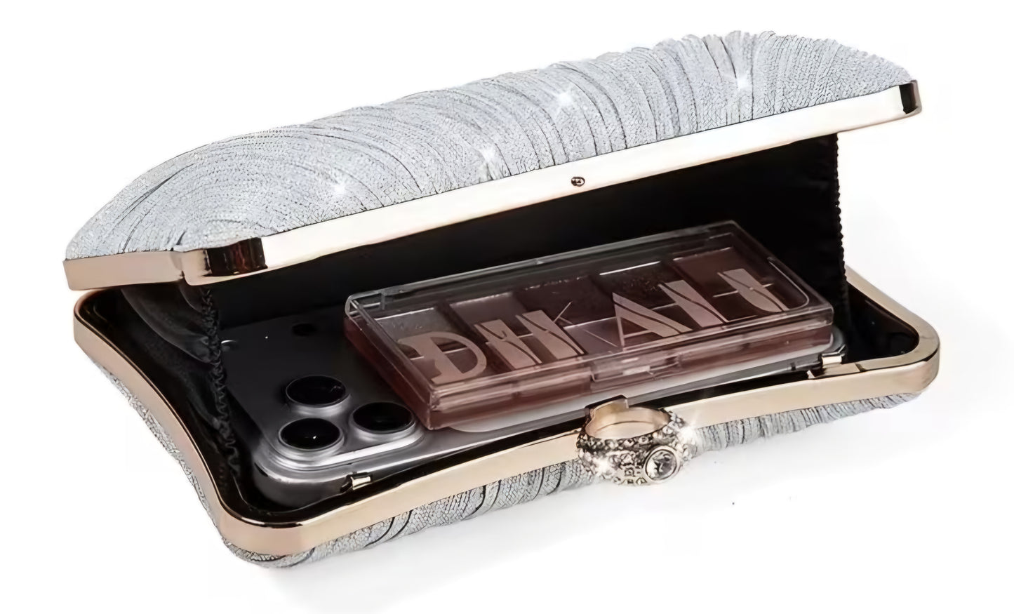 Silver Pleat Clutch