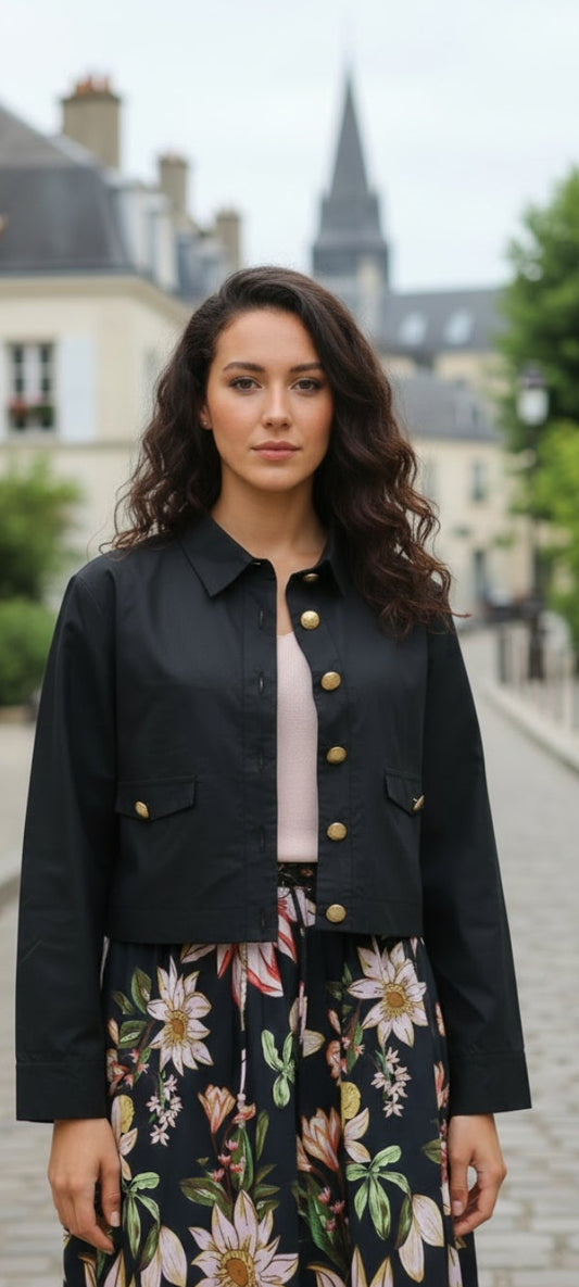 Black Cotton Crop Jacket