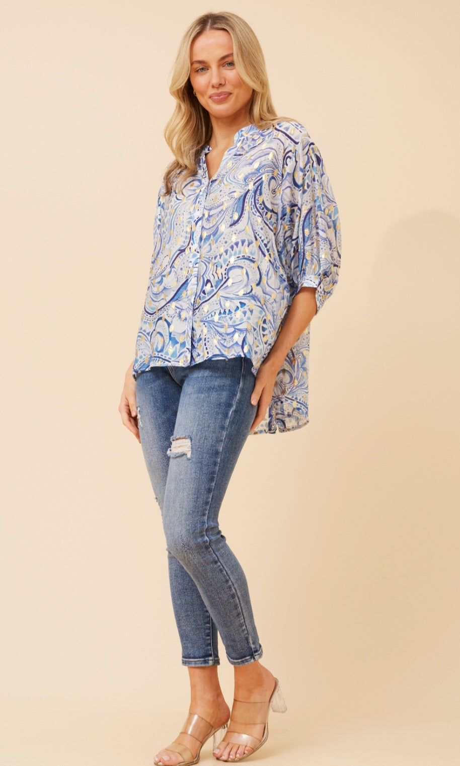 Blue Abstract Print Blouse