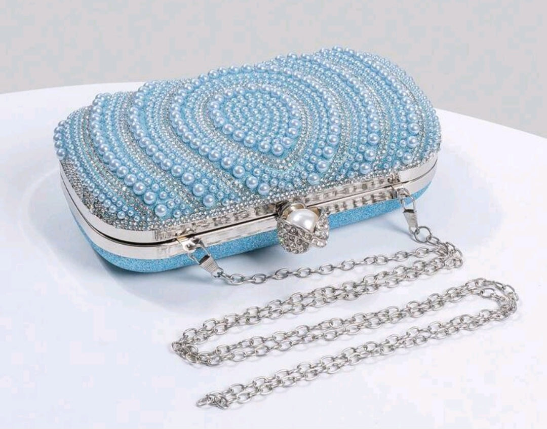 Sky Blue Beaded Clutch