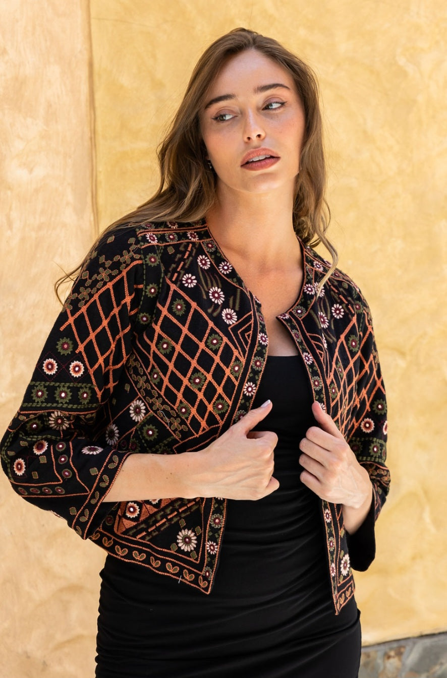 Embellished Cotton Jacket Black