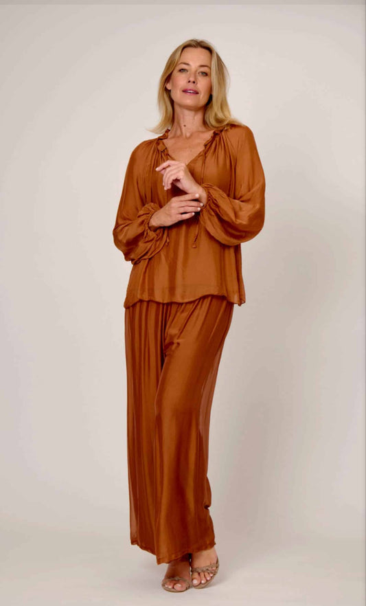 Rust Coloured Silk Blend Top