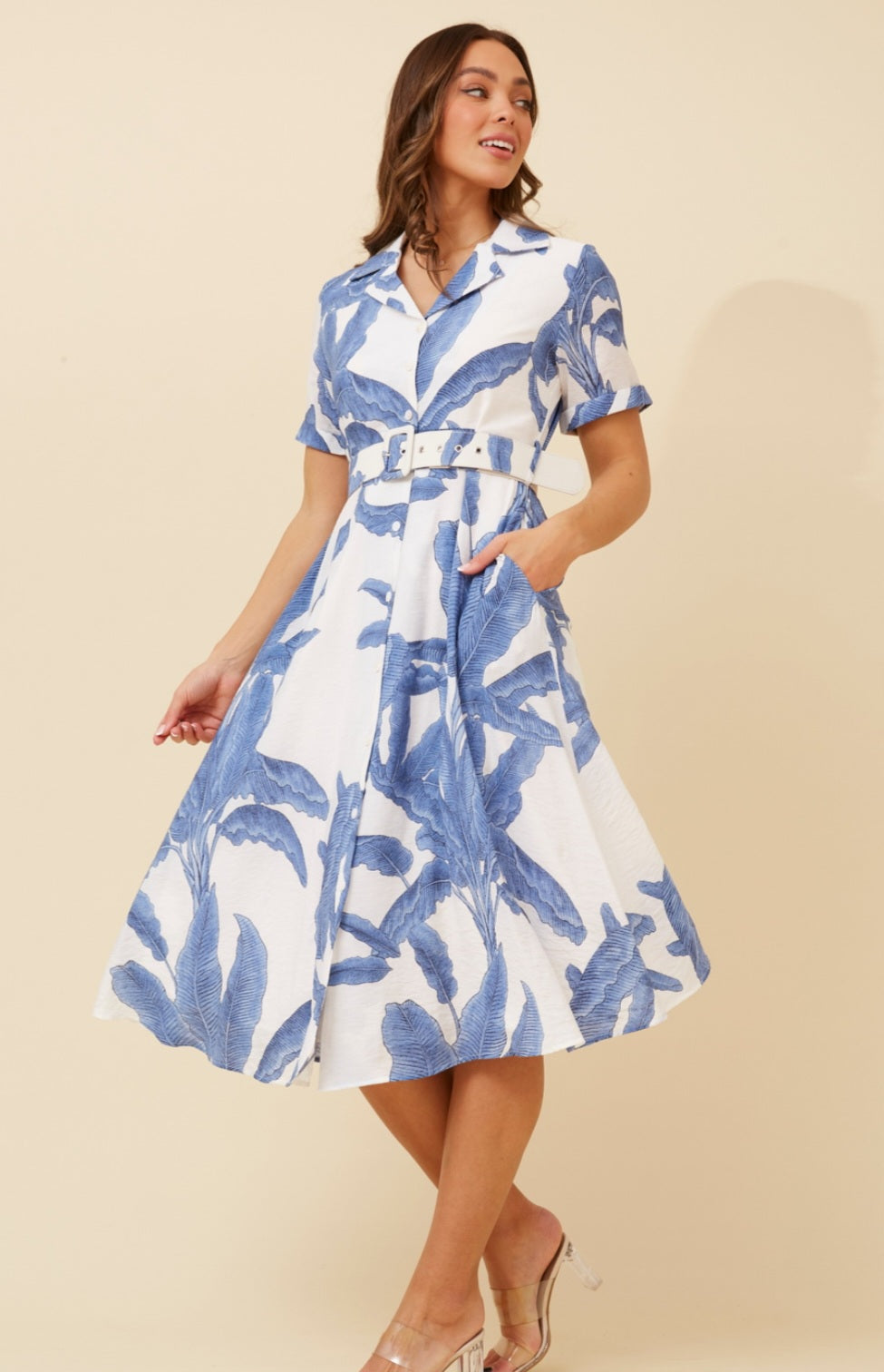 Blue & White Shirt Style Dress