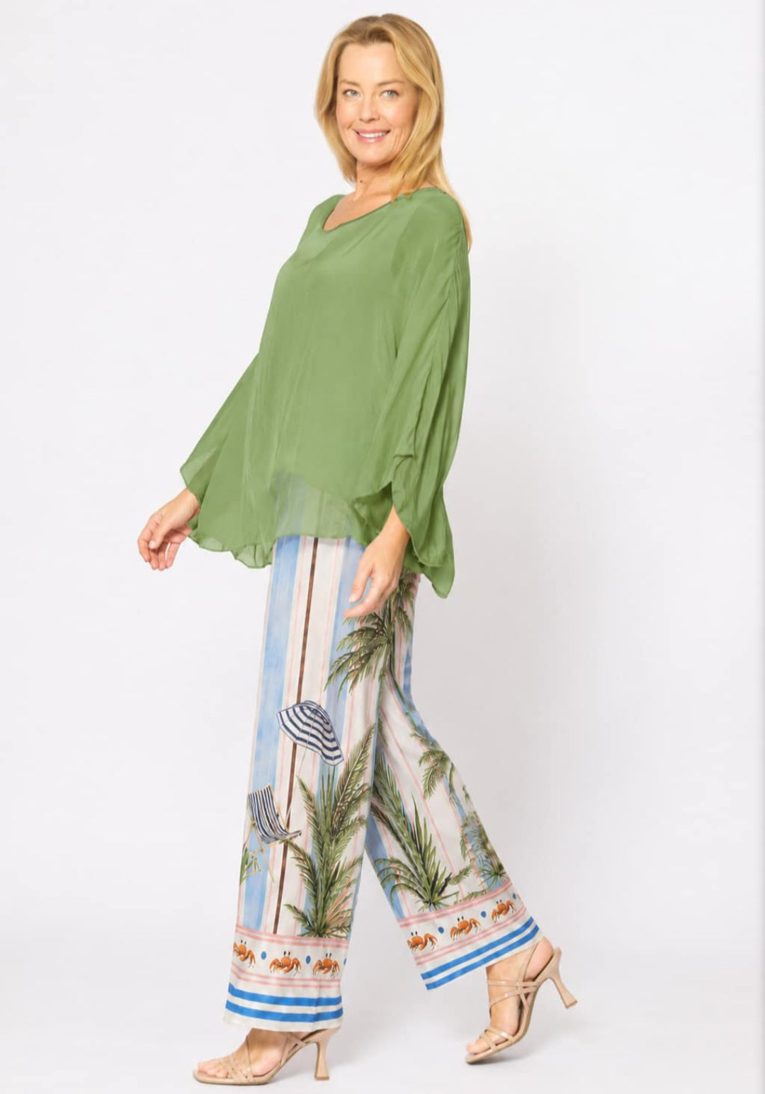 Green Silk Blend Layered Top