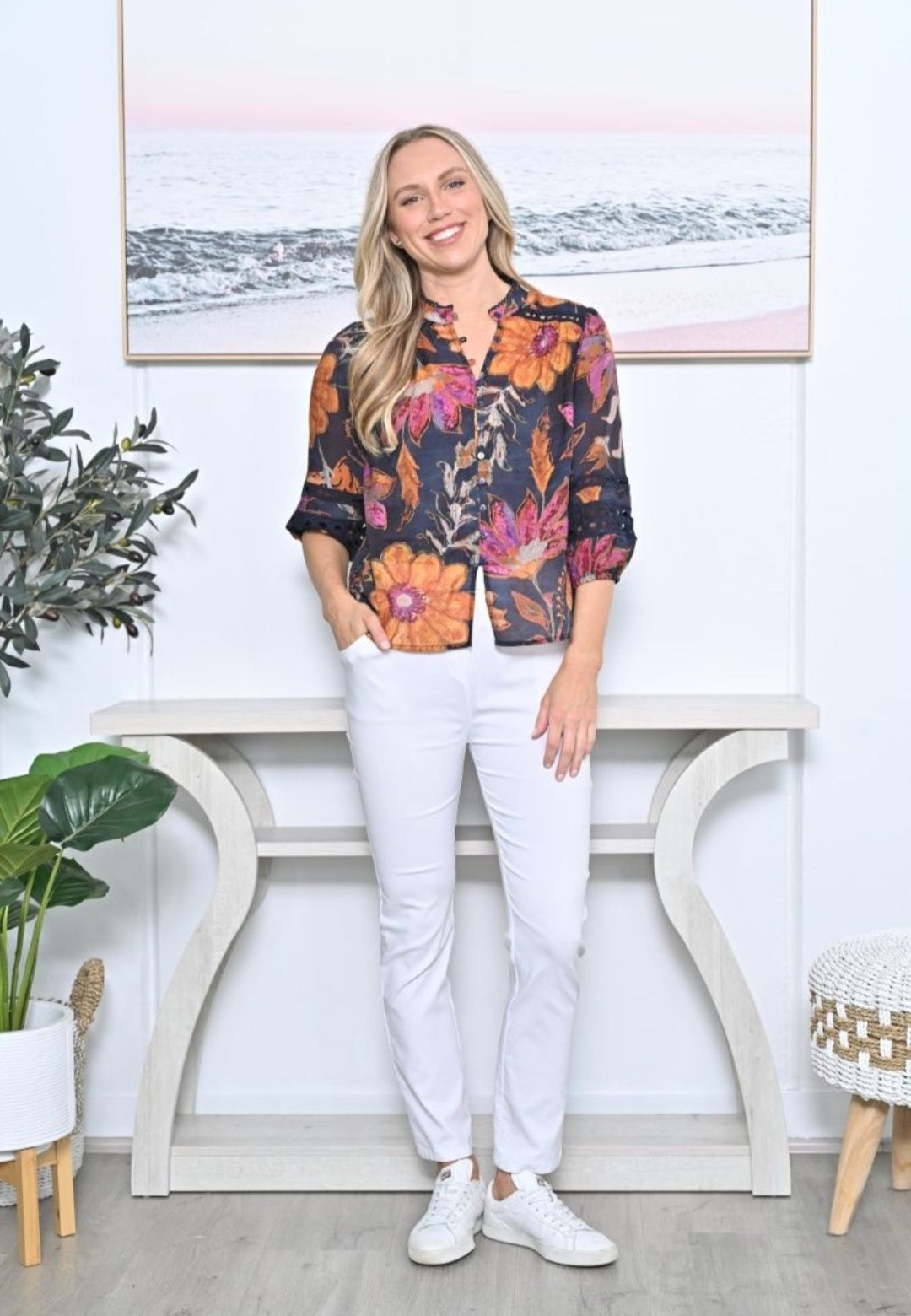 Navy Floral Blouse