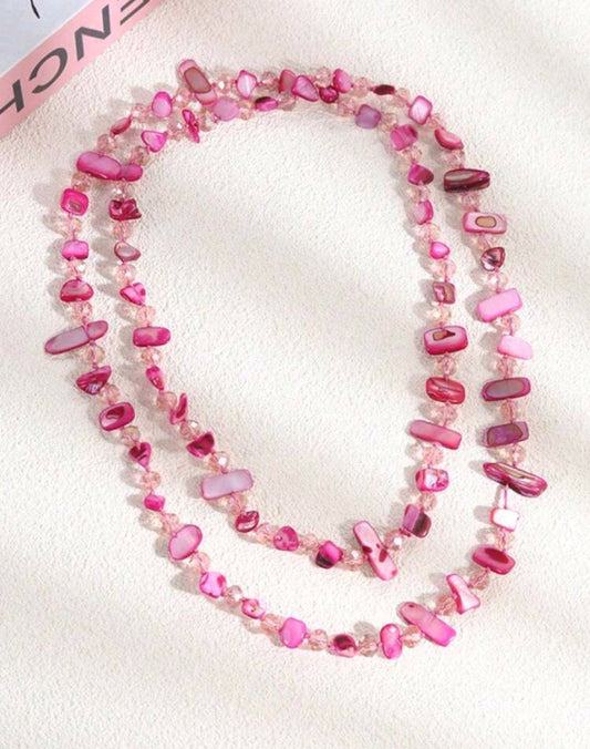 Pink Shell Like Beaded Necklace