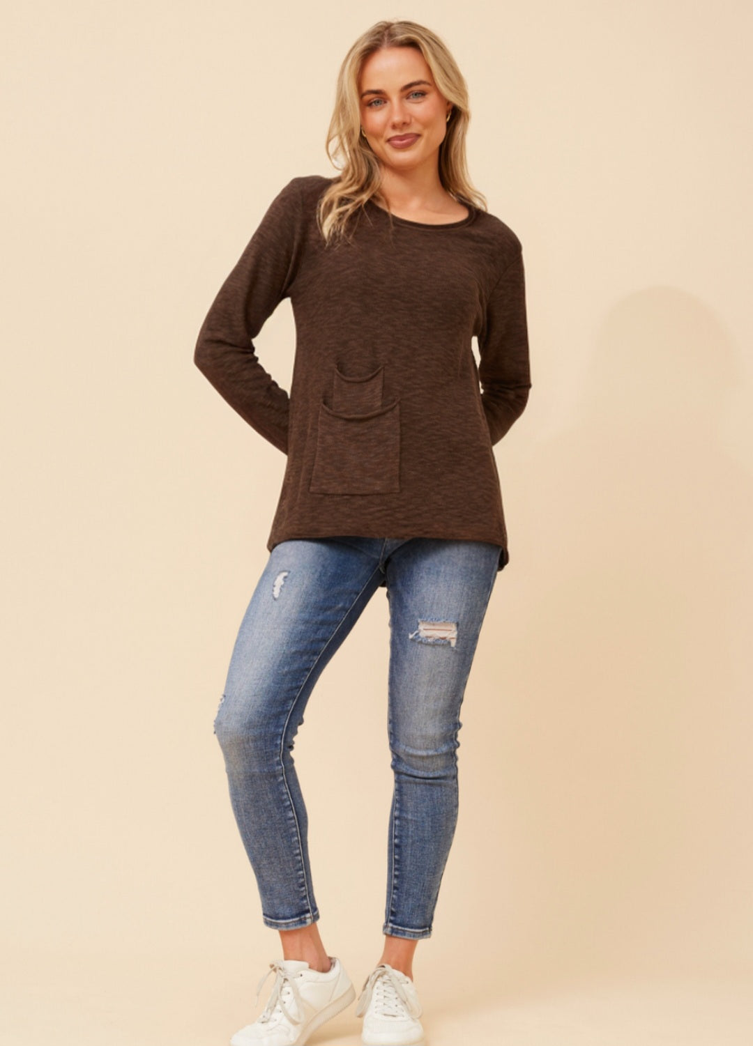 Cotton Knit Top Chocolate Brown