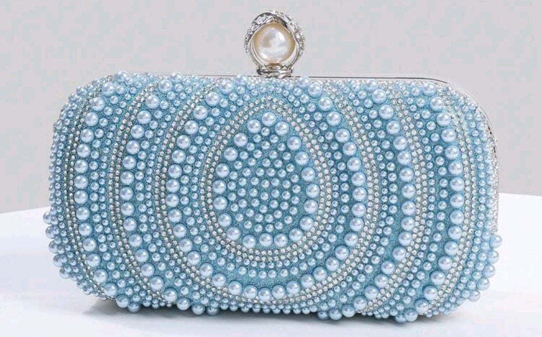 Sky Blue Beaded Clutch