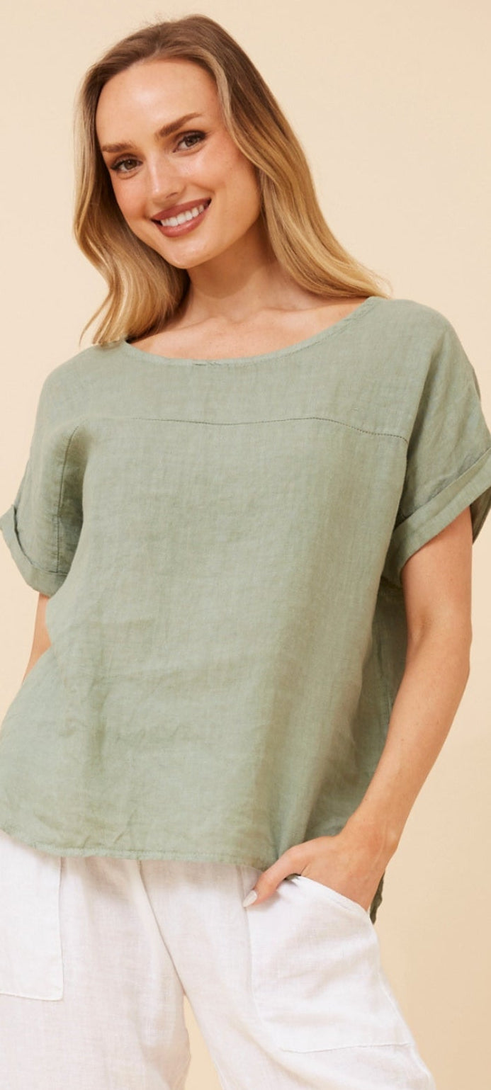 Round Neck Linen Top