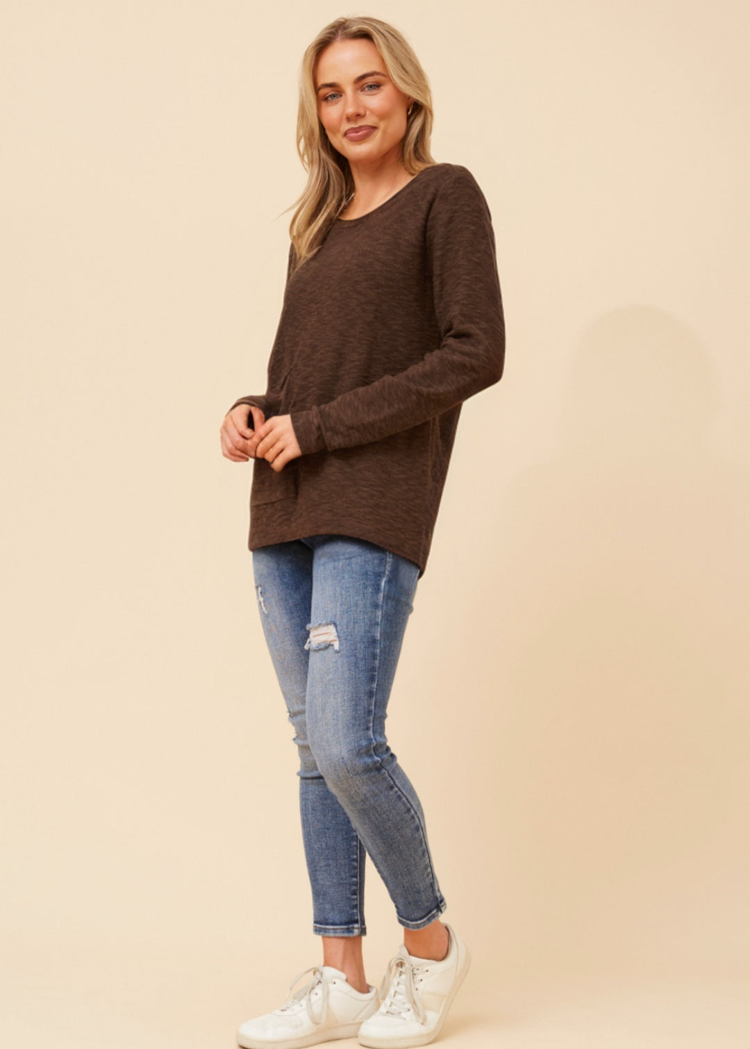 Cotton Knit Top Chocolate Brown