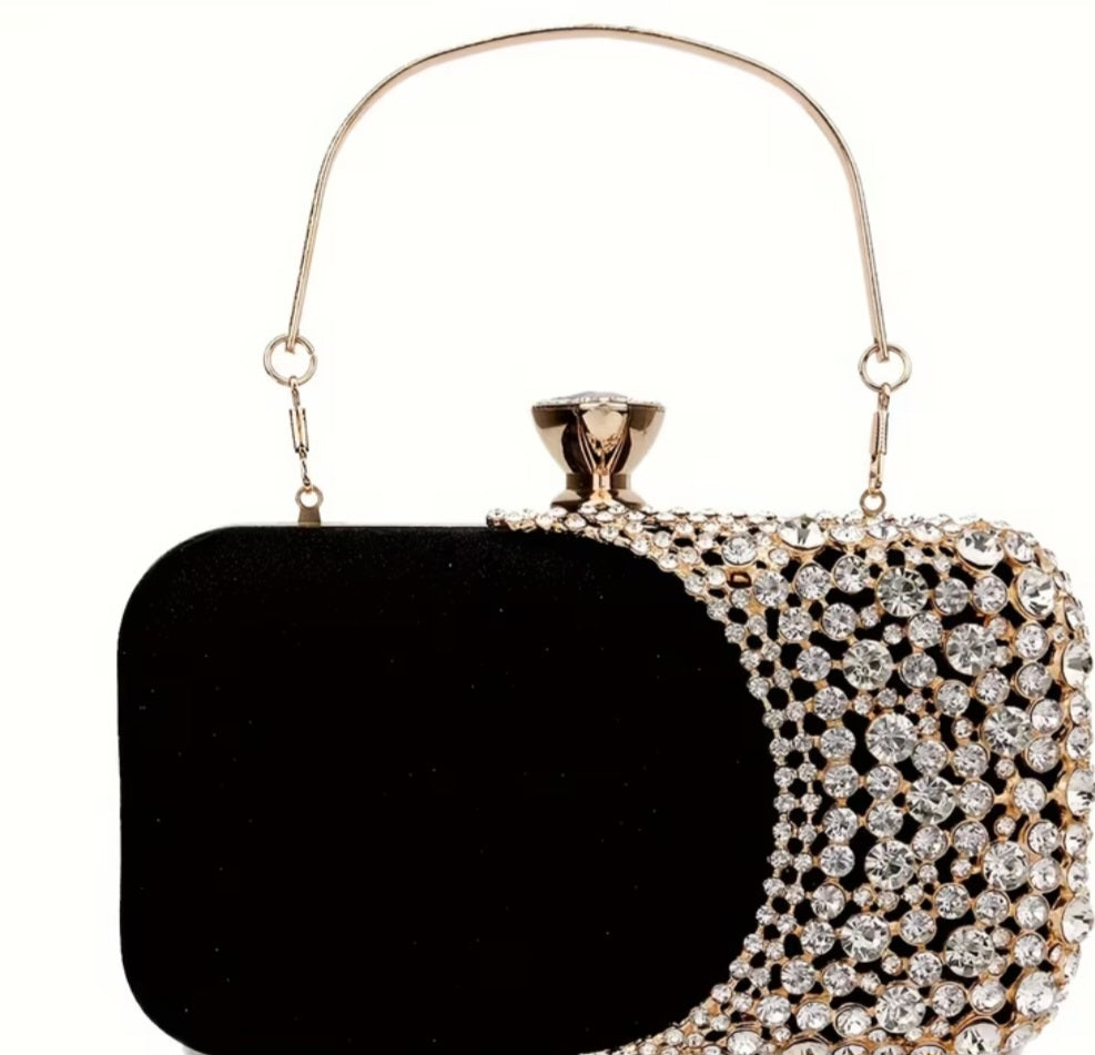 Black Clutch with Rhinestone Detail