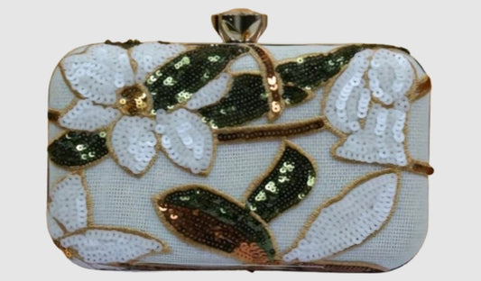 White Black Beaded Clutch