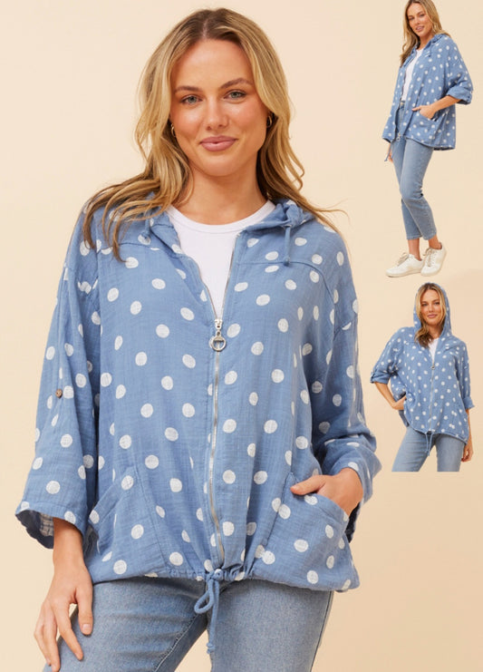 Cotton Zip Jacket Polka Dot