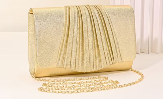 Gold Pleat Detail Clutch
