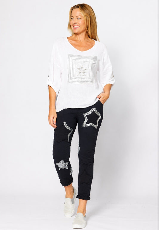White Cotton Blend Bling Top from Italy