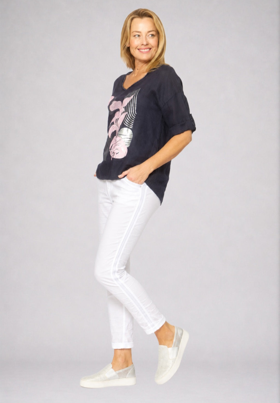 Navy Linen Top Made in Italy