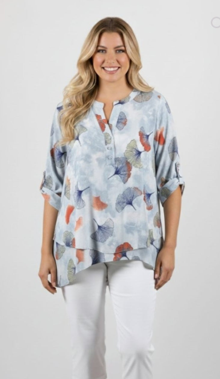 Rayon/Cotton Blend Leaf Patterned Shirt
