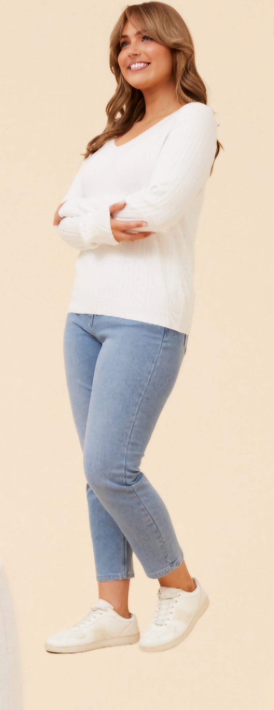 Soft White V Neck Jumper