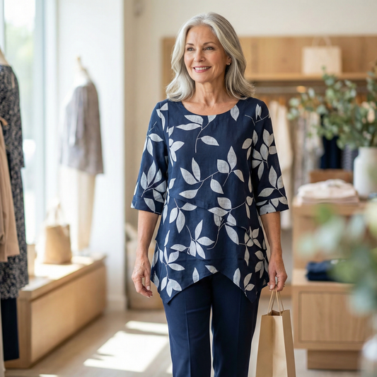 Ruby Rain Navy & White Linen Blend Top
