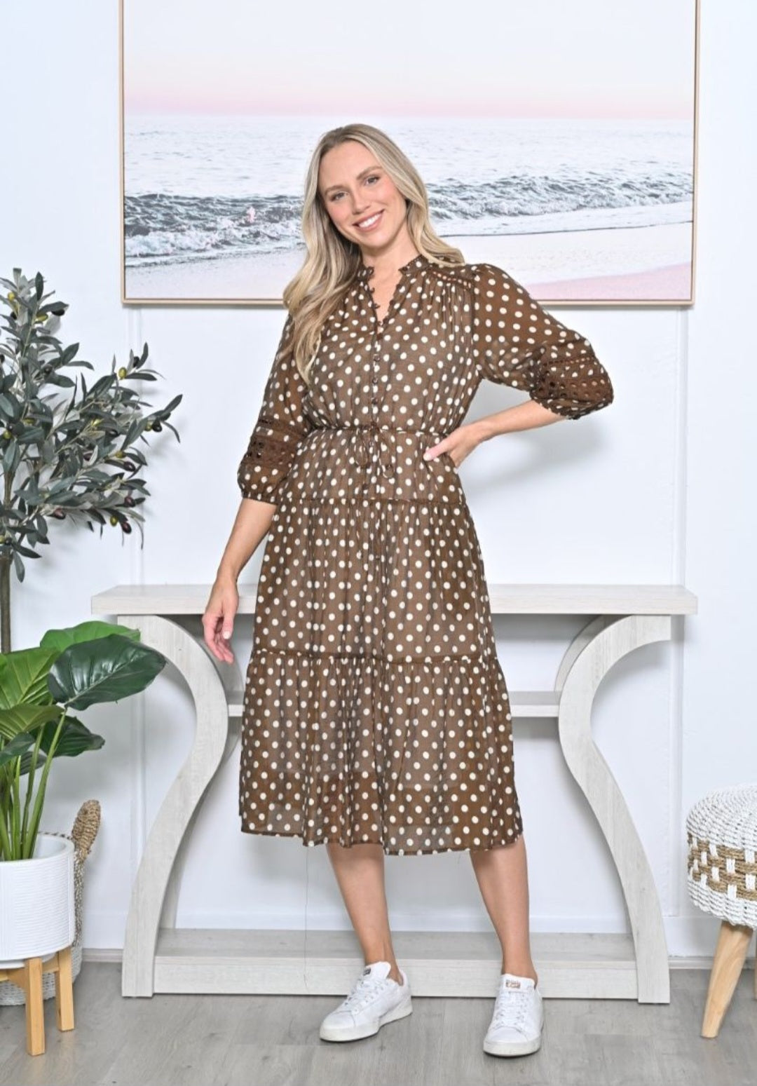 Brown & White Polka Dot Dress